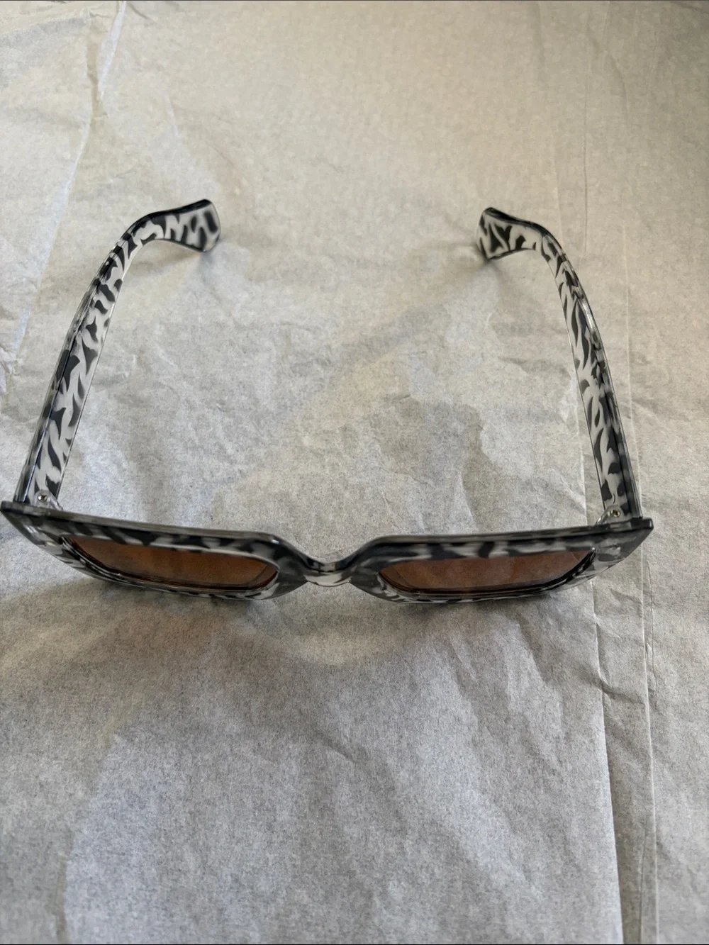 Oversized Square Sunglasses - Gray Patterned Frame, Brown Lenses